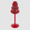 Castiçal Vidro Pinheiro Vermelho 25cm